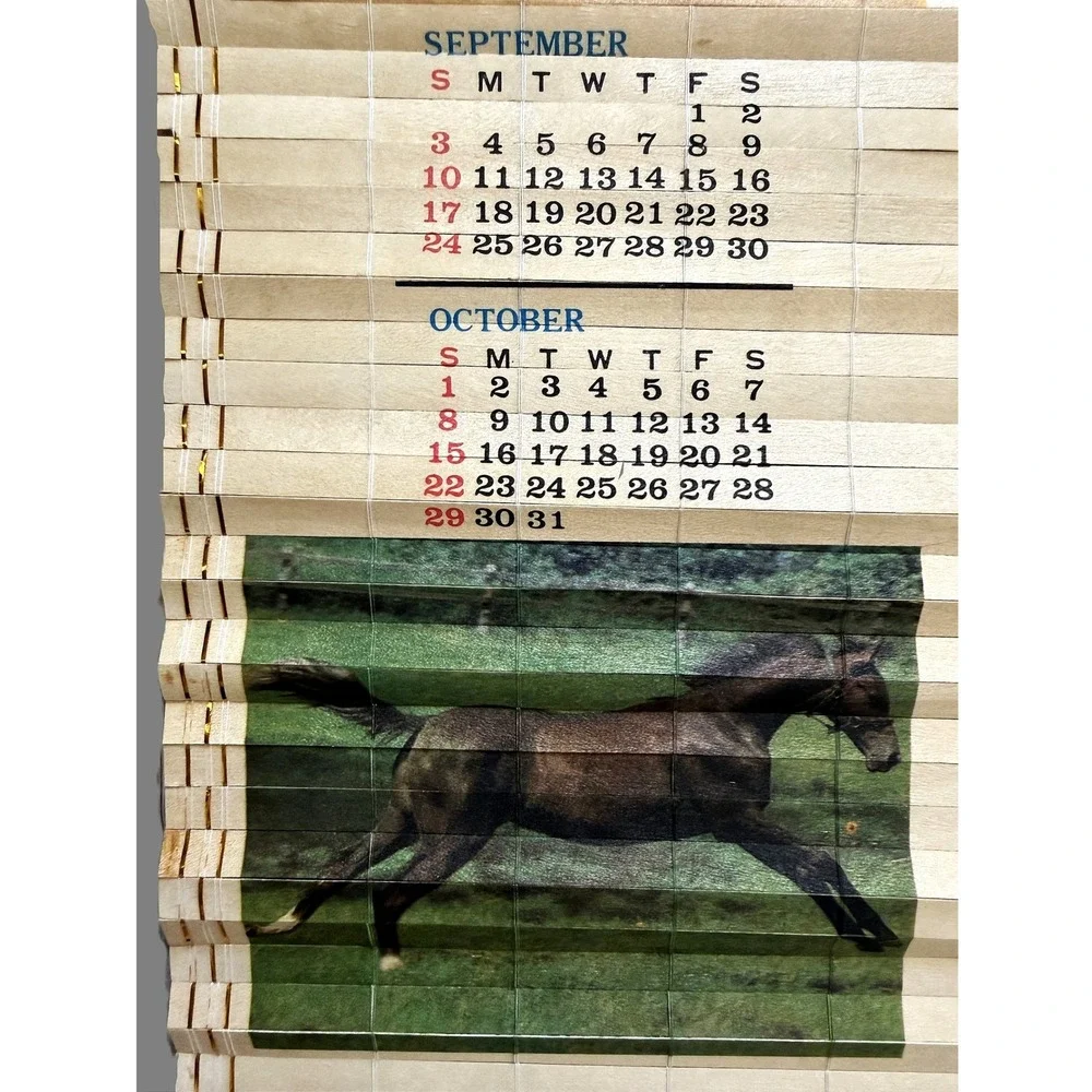 Vintage 1988-1989 Bamboo Slatted Double-Sided HORSE Calendar Roll 31.5